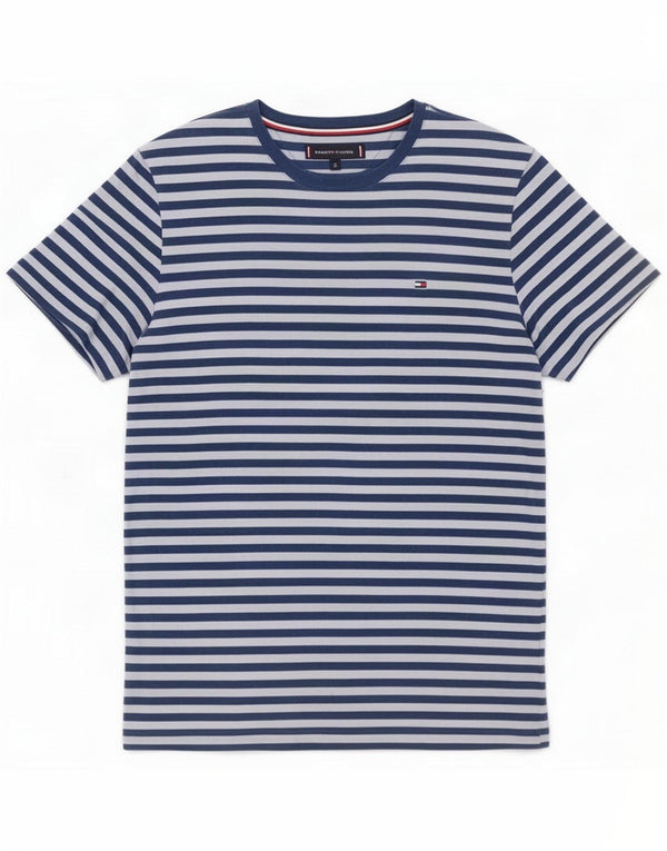 Tommy Hilfiger Camiseta masculina Slim Fit Top pequeno algodão listrado azul náutico