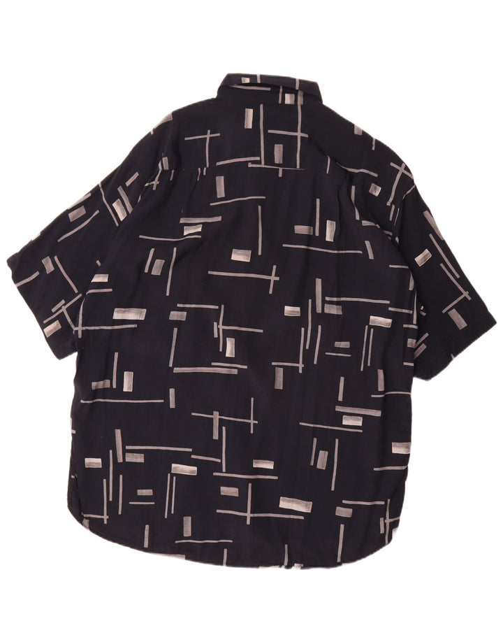Camisa masculina Fitzroy de manga curta grande azul marinho geométrica