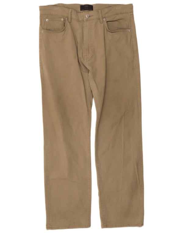 Calça masculina reta casual Marks & Spencer W34 L29 algodão cáqui