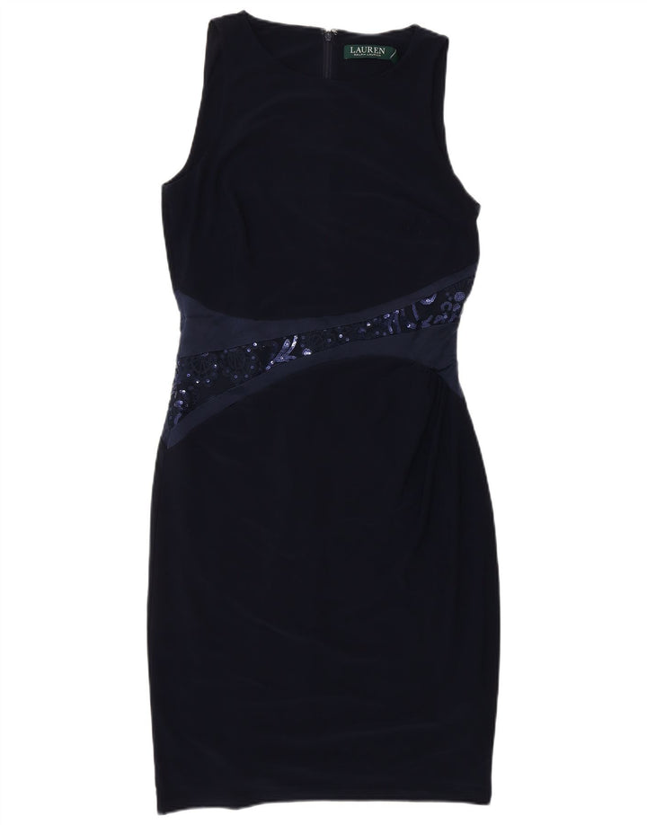RALPH LAUREN Vestido feminino sem mangas com bainha US 4 pequeno azul marinho poliéster