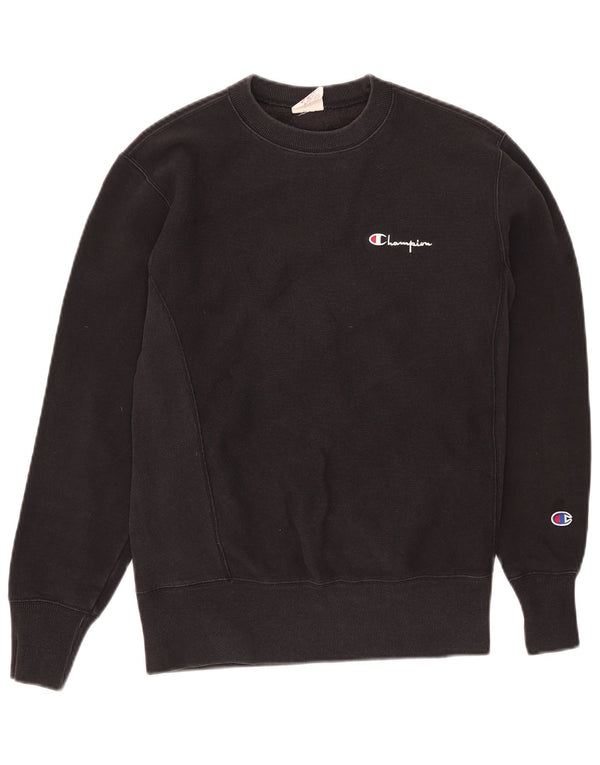 Champion feminino gráfico moletom jumper UK 10 pequeno algodão preto