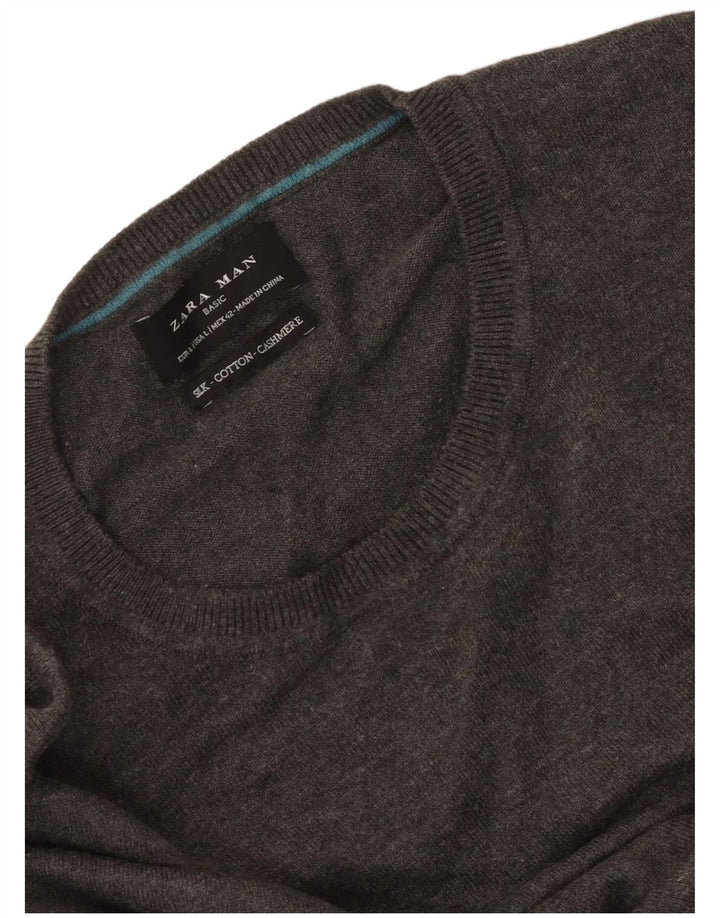 Suéter masculino Zara com gola redonda, grande algodão cinza