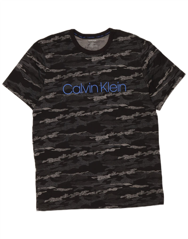Camiseta masculina Calvin Klein com estampa gráfica, algodão camuflado preto médio