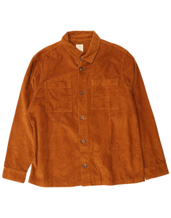 Camisa masculina de veludo cotelê Marks & Spencer, camisa grande de algodão marrom
