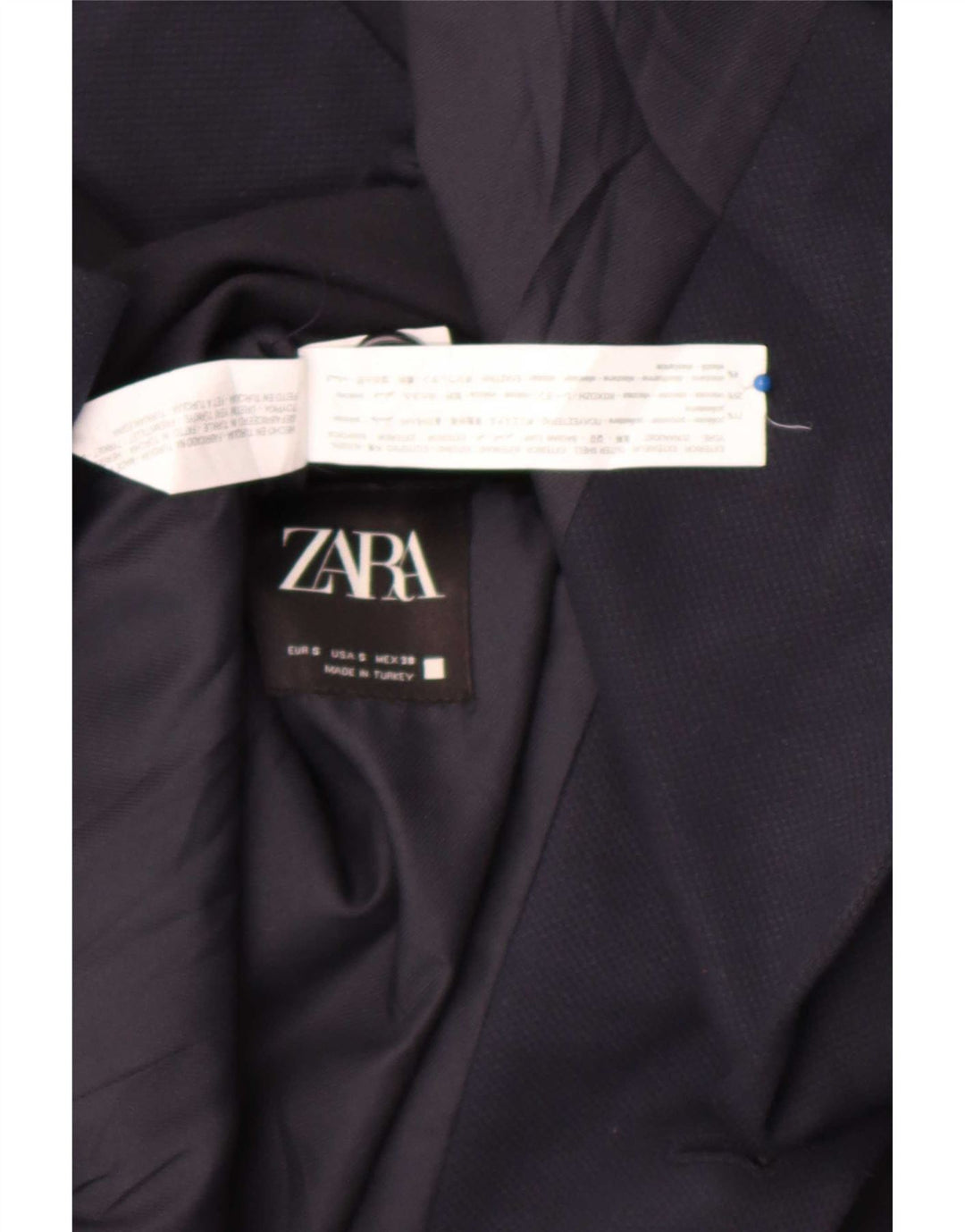 Jaqueta blazer masculina Zara com 2 botões UK 36 poliéster azul marinho pequeno