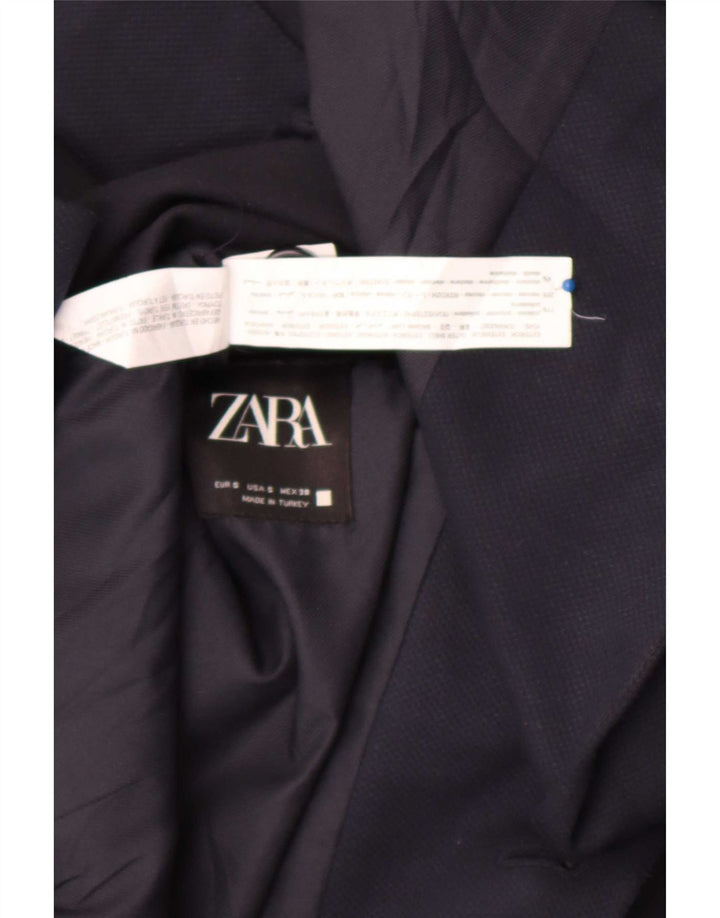 Jaqueta blazer masculina Zara com 2 botões UK 36 poliéster azul marinho pequeno