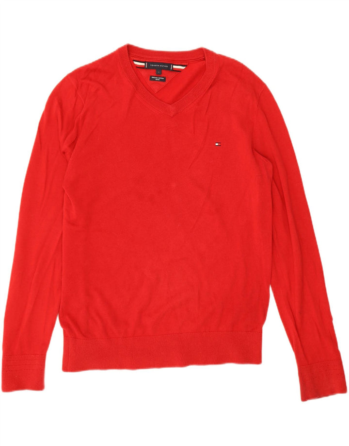 Suéter masculino Tommy Hilfiger com decote em V pequeno vermelho