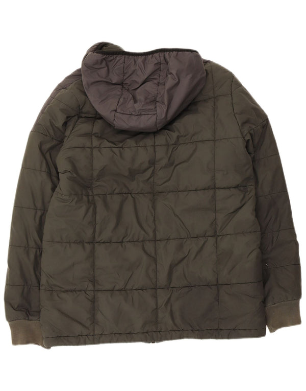 Jaqueta acolchoada com capuz para meninos Adidas 13-14 anos cáqui colorblock poliéster