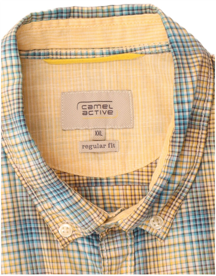 Camisa masculina de manga curta Camel Active Regular Fit 2XL algodão xadrez amarelo