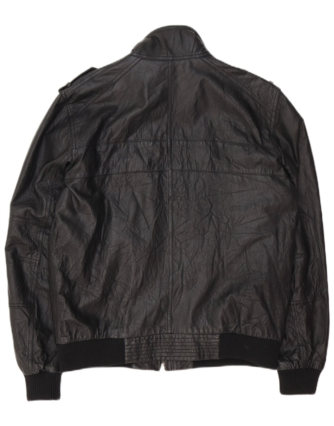 Jaqueta de couro militar masculina Montego Reino Unido 40 grande couro preto