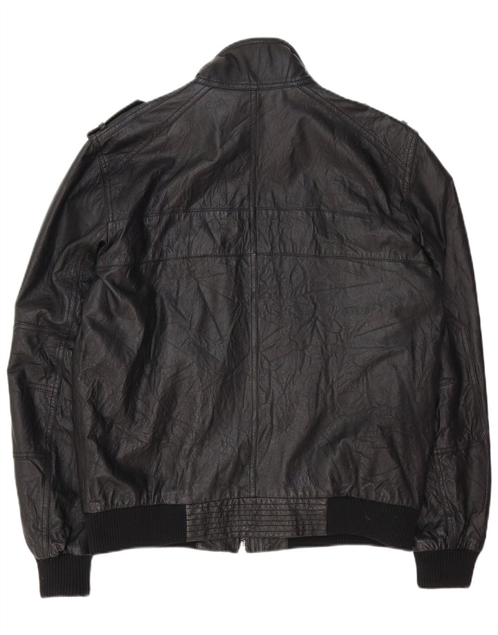 Jaqueta de couro militar masculina Montego Reino Unido 40 grande couro preto