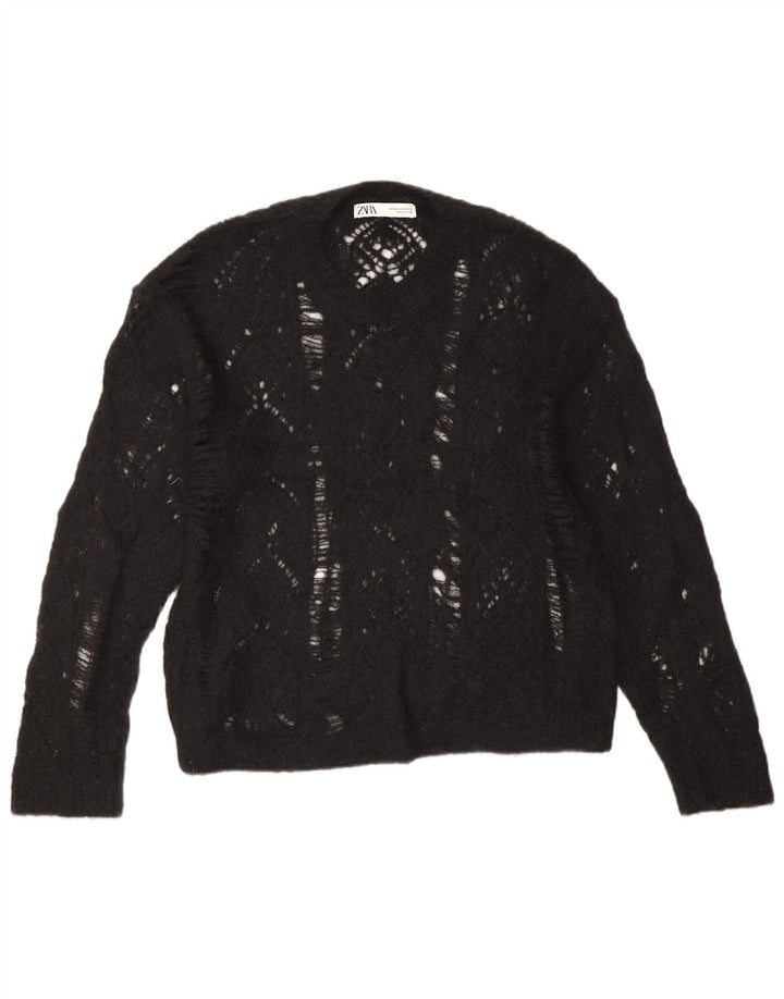Zara Suéter feminino com gola redonda, Reino Unido 14 Médio Preto