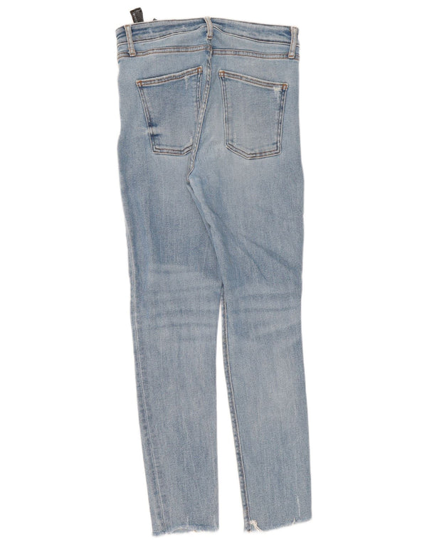 Zara Calça jeans feminina cintura alta desgastada EU 40 médio W30 L29 azul