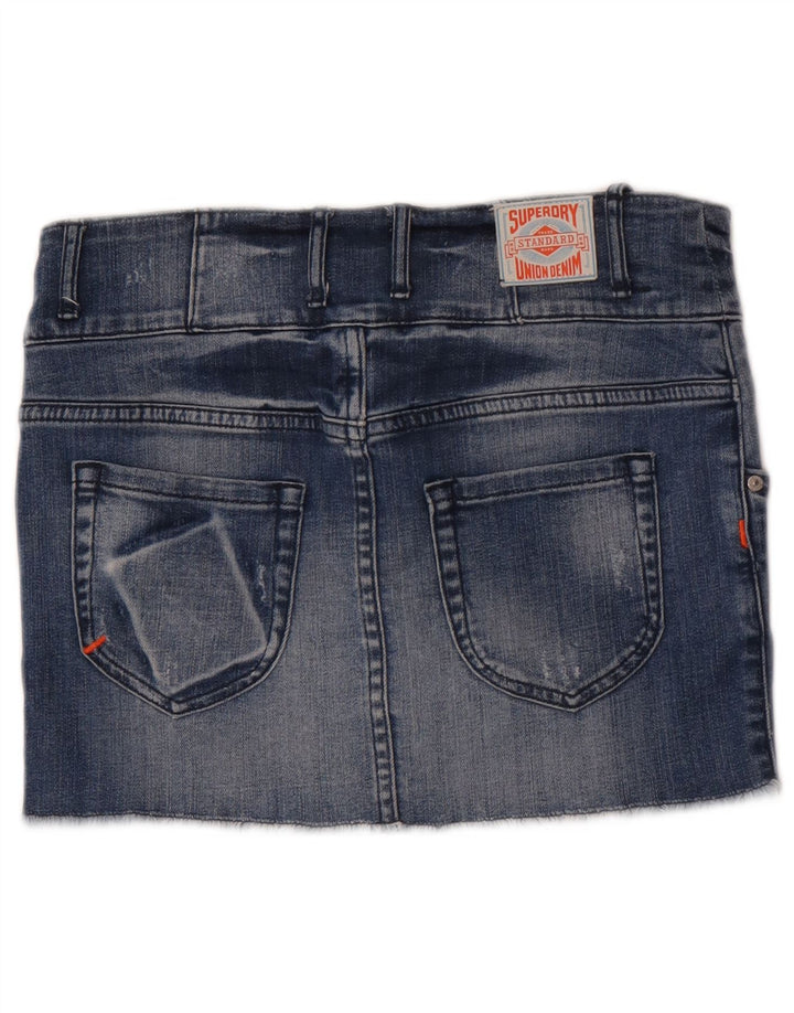 Mini saia jeans feminina Superdry W28 algodão azul médio