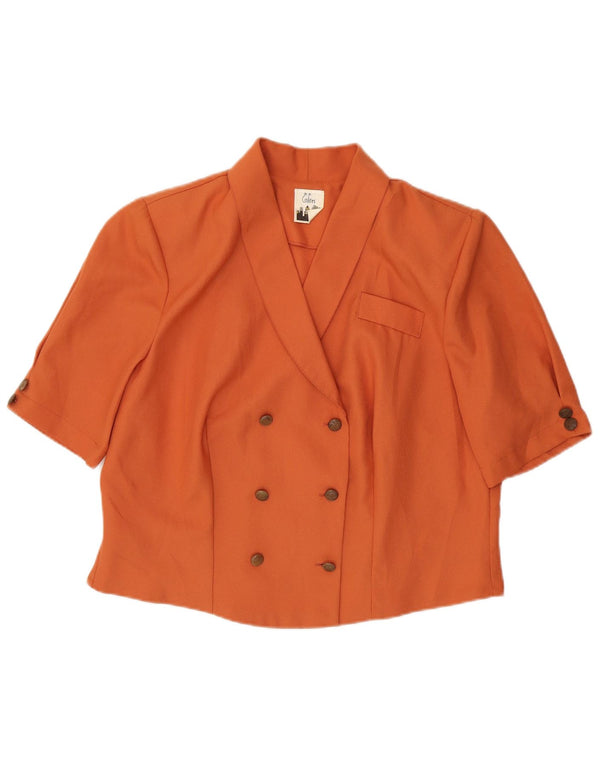 Blusa feminina vintage manga curta cropped UK 14 grande laranja retrô