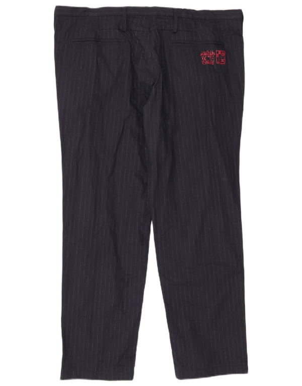 Calça chino reta masculina Iceberg IT 52 XL W36 L28 risca de giz azul marinho