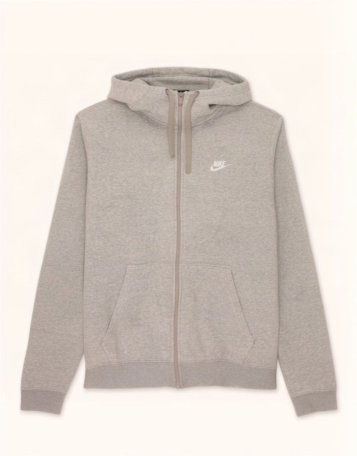 Suéter Nike masculino com capuz e zíper cinza médio algodão