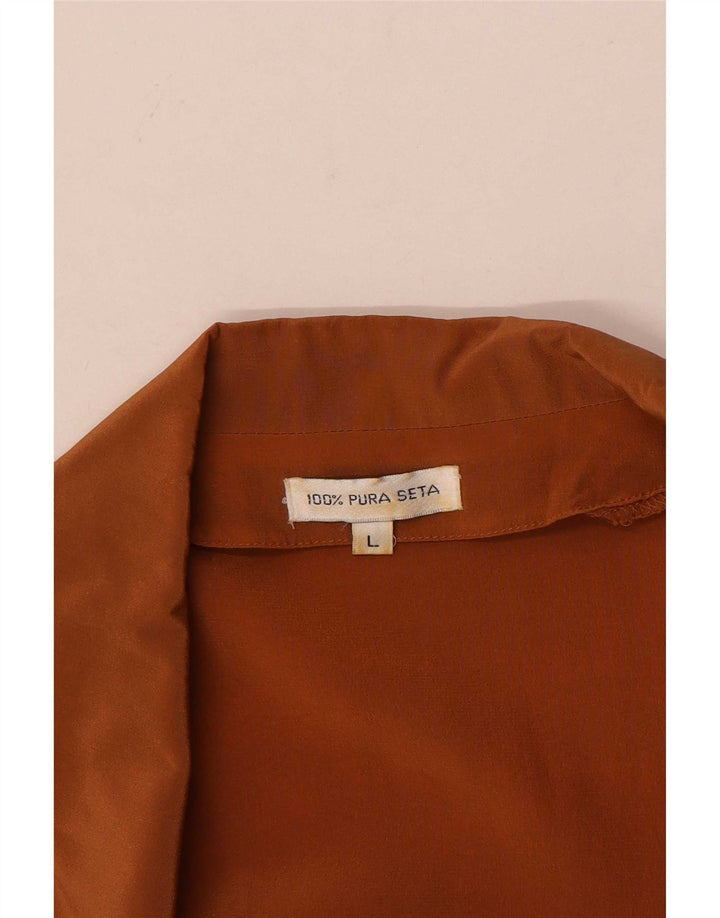 Jaqueta blazer feminina vintage de manga curta com 2 botões Reino Unido 16 grande seda marrom