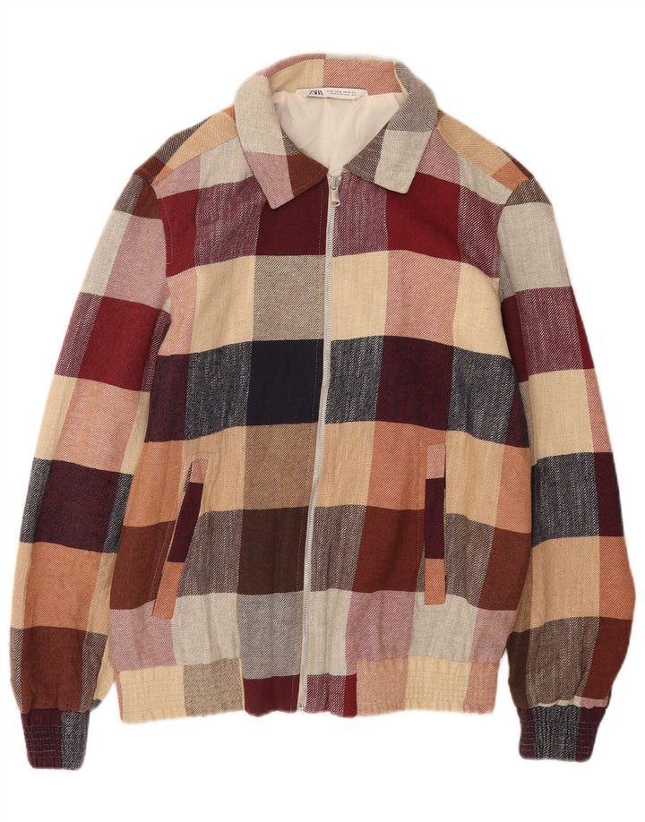 Jaqueta bomber masculina Zara UK 38 algodão xadrez médio multicolorido