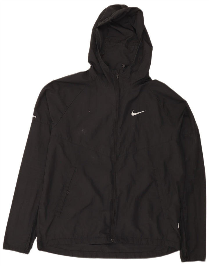 Nike Womens Running Hooded Tracksuit Top Jacket UK 14 Médio Preto