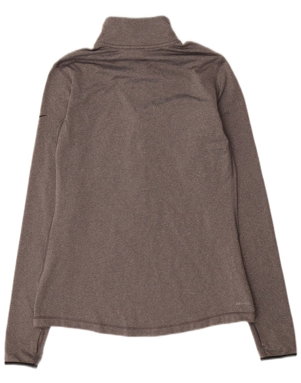 Nike Womens Dri Fit Zip Neck Pullover Treino Top UK 14 Grande Cinza