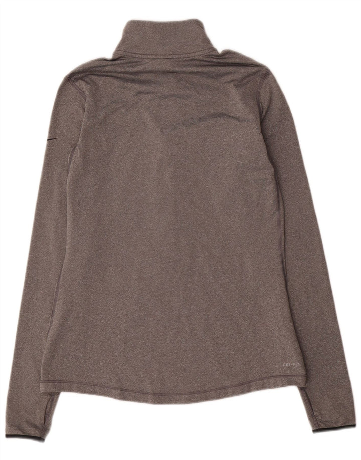 Nike Womens Dri Fit Zip Neck Pullover Treino Top UK 14 Grande Cinza