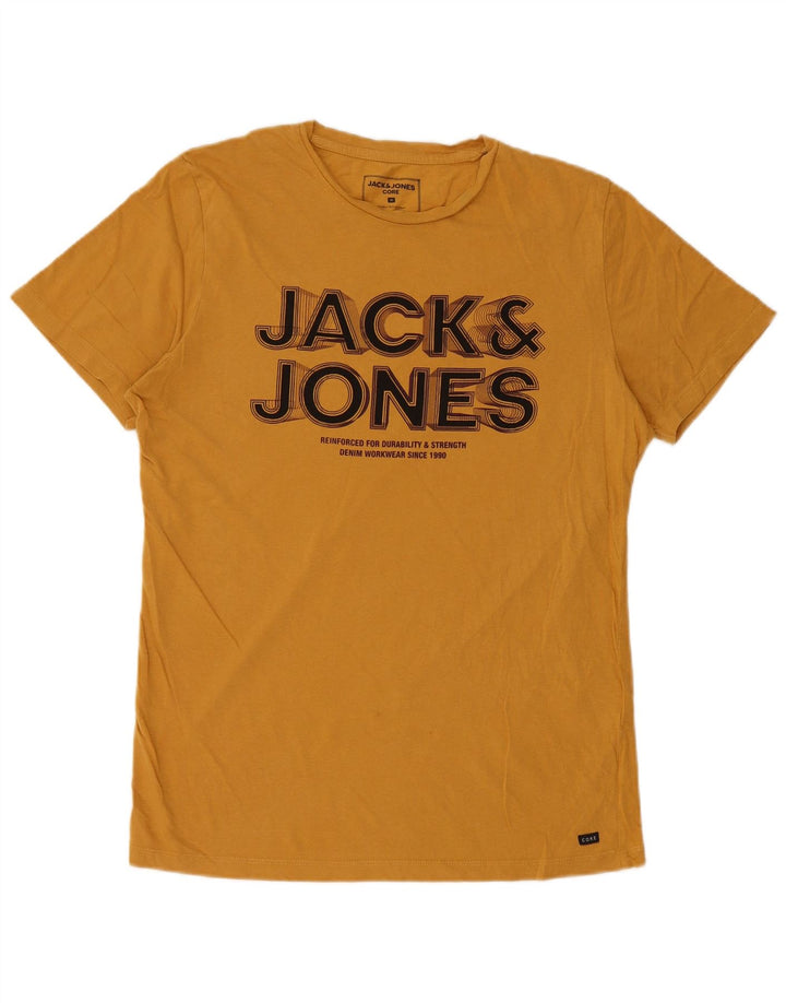 Camiseta gráfica masculina Jack & Jones Top médio algodão amarelo