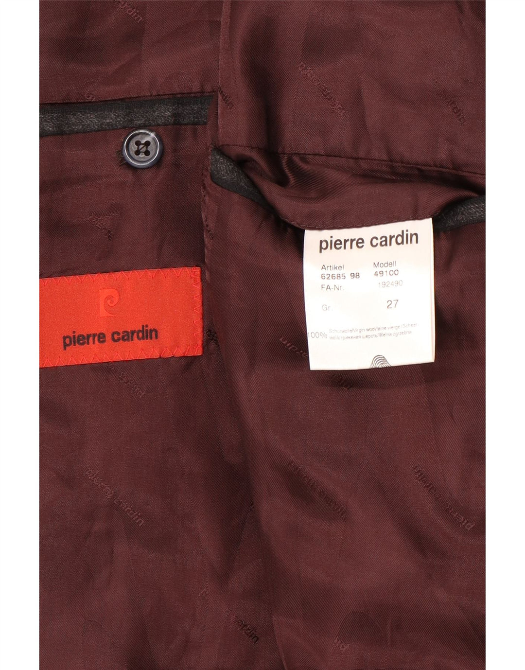 Jaqueta blazer masculina Pierre Cardin com 2 botões Reino Unido 40 grande lã listrada cinza
