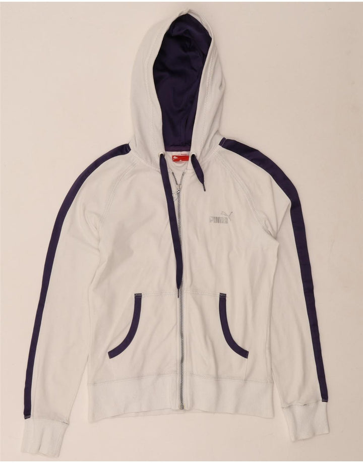Suéter feminino Puma com capuz e zíper Reino Unido 12 bloco colorido branco médio