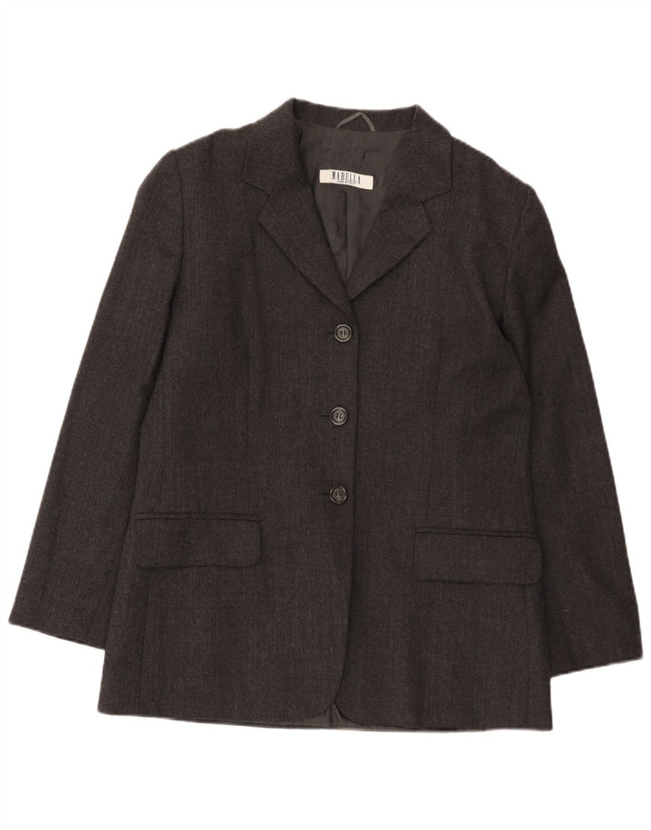 Jaqueta blazer feminina MARELLA com 3 botões Reino Unido 14 lã cinza médio