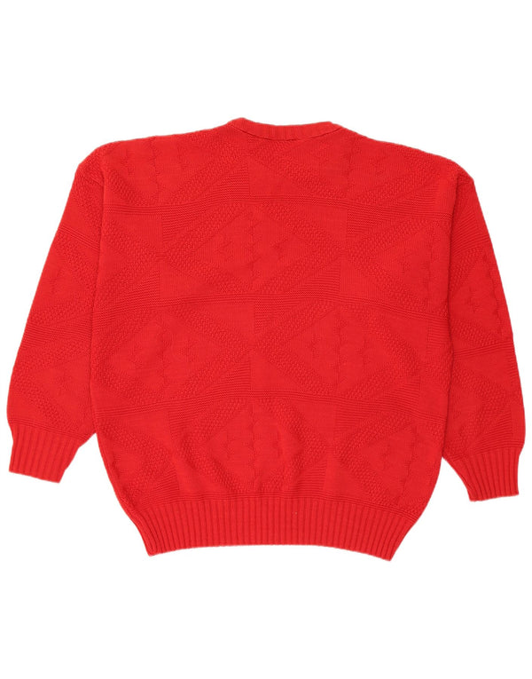 Suéter feminino vintage com gola redonda Reino Unido 16 grande vermelho geométrico