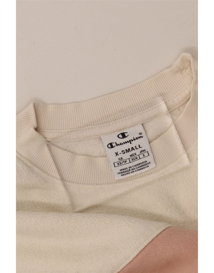 CHAMPION Womens Oversized Sweatshirt Jumper UK 6 XS Pink Colourblock Vintage Champion and Second-Hand Champion from Messina Hembry 
