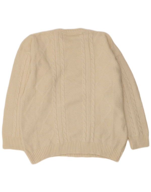 Suéter vintage masculino com gola redonda grande bege