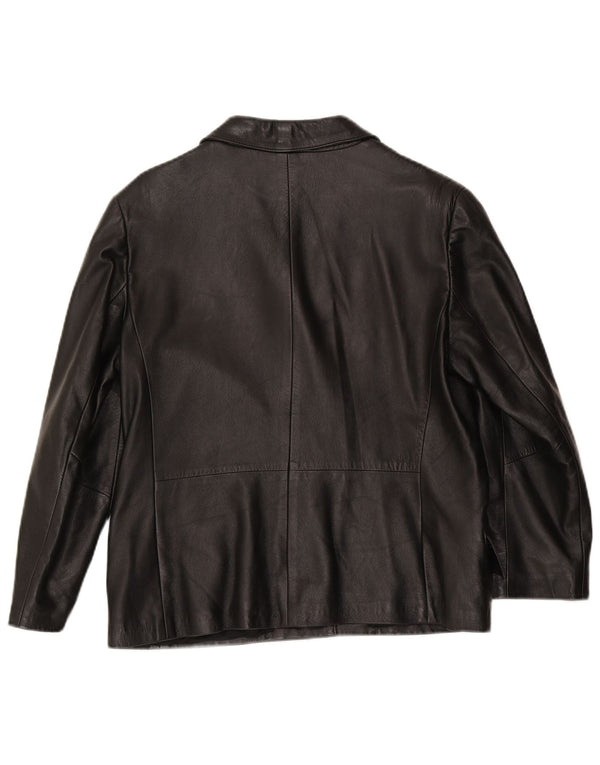Jaqueta blazer de couro vintage feminina com 3 botões IT 48 XL couro preto