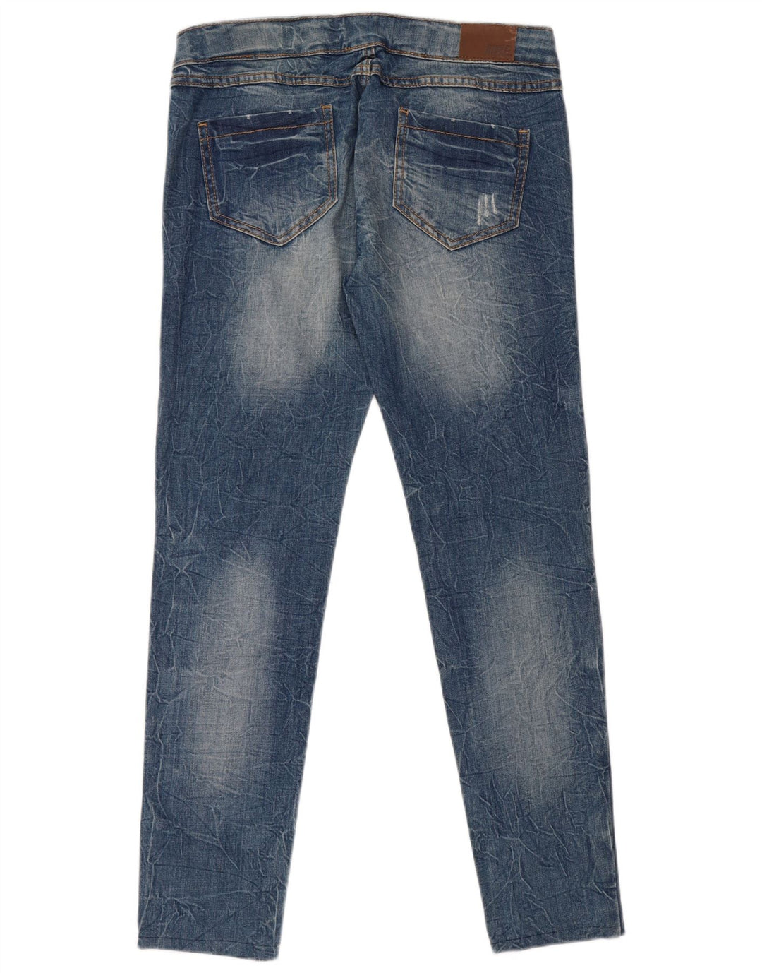 Rifle feminino jeans slim desgastado IT 44 médio W34 L30 algodão azul