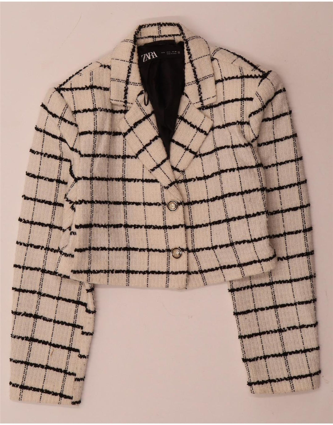 Jaqueta blazer feminina ZARA com 2 botões, Reino Unido 14, grande, bege, xadrez, lã