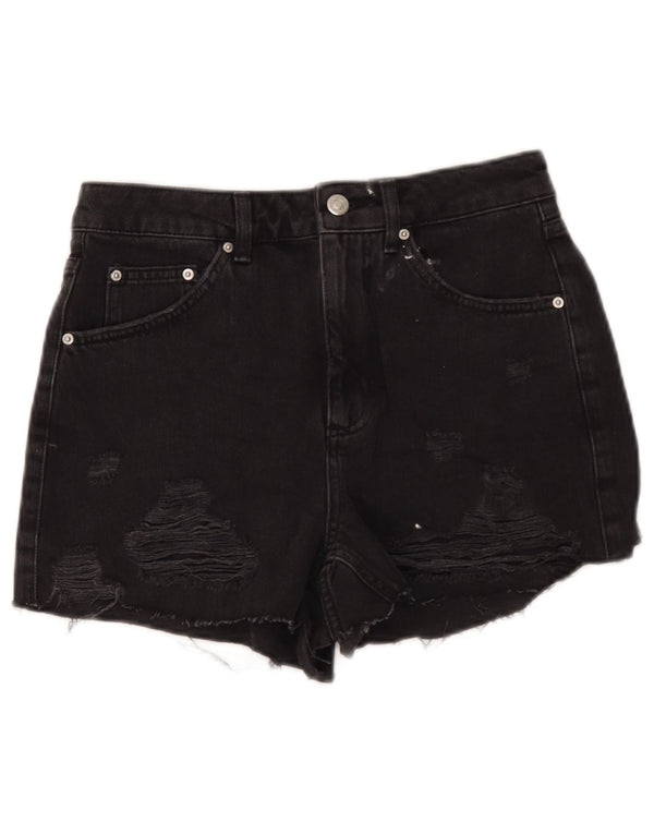 Shorts jeans feminino Topshop Mom Distressed UK 10 pequeno W28 algodão preto