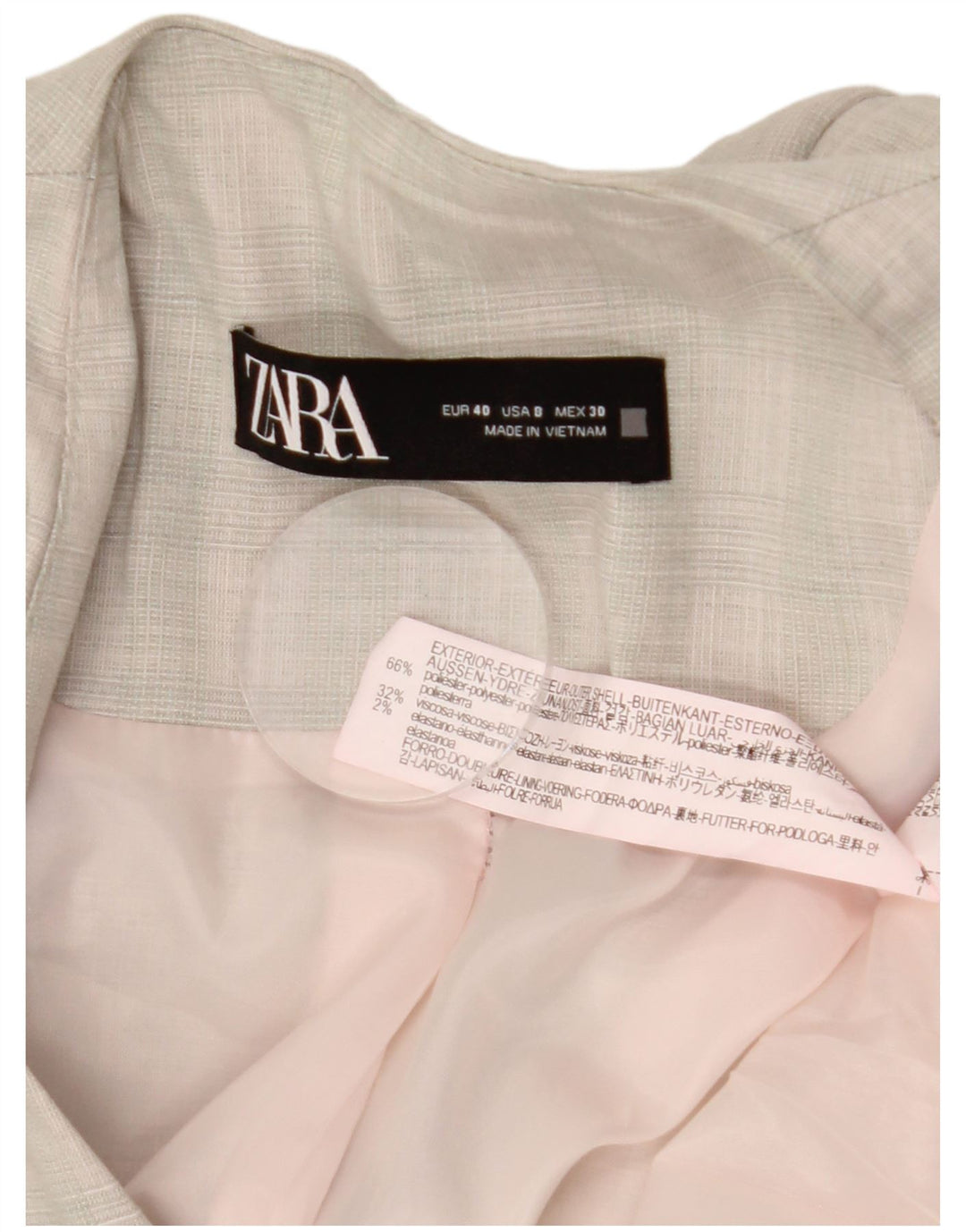 Jaqueta blazer feminina ZARA com 1 botão EU 40 poliéster xadrez cinza médio