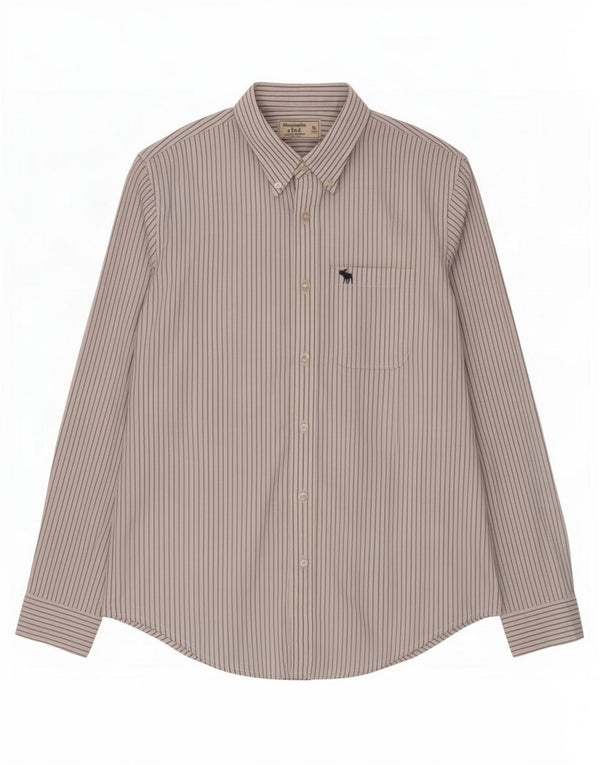 Camisa masculina Abercrombie & Fitch XL de algodão listrado branco