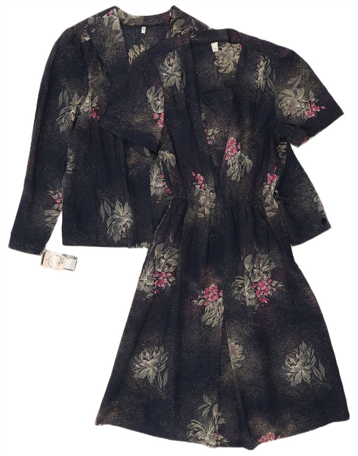Conjunto feminino VINTAGE de 2 peças IT 50 XL azul marinho floral poliéster