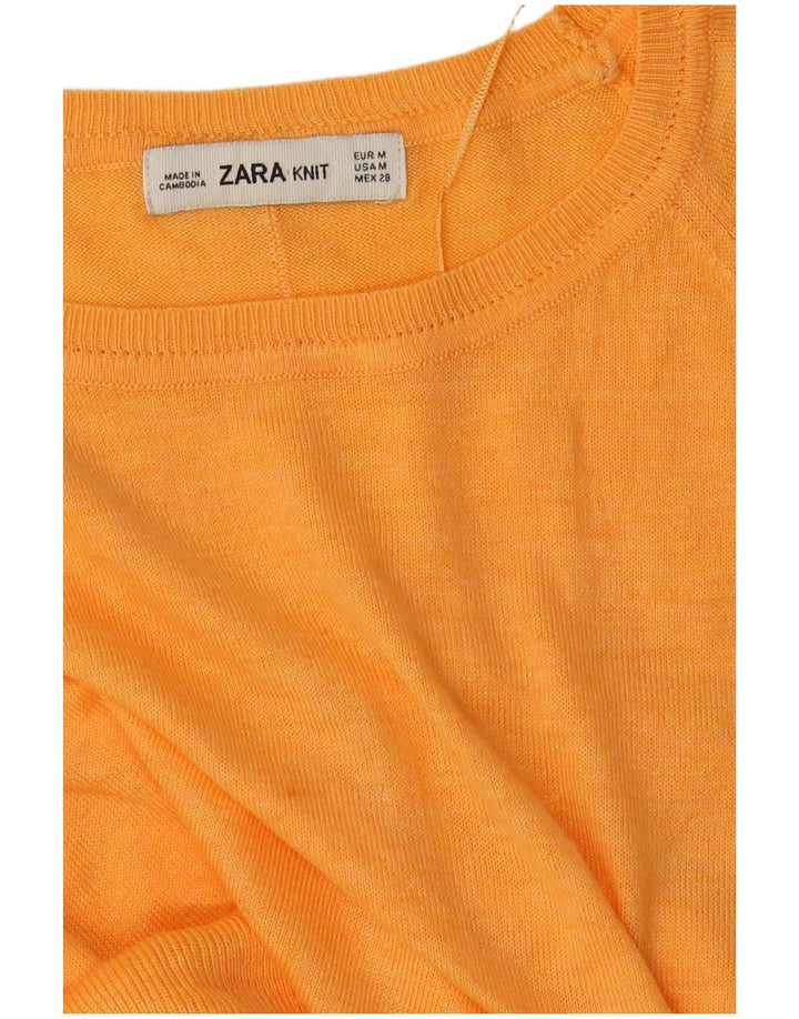 Suéter feminino Zara com gola canoa UK 14 médio laranja