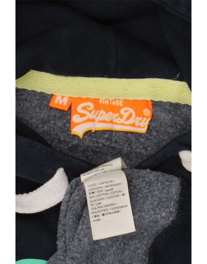 Jumper feminino com capuz gráfico SUPERDRY Reino Unido 14 algodão azul marinho médio