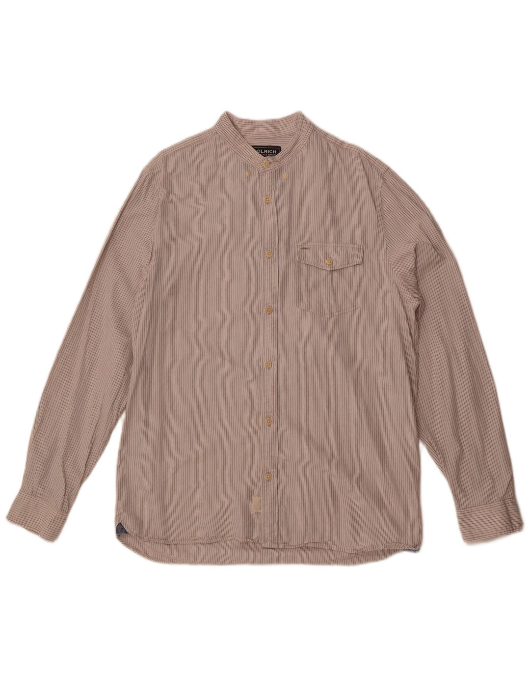 Camisa masculina Woolrich grande listrada branca de algodão