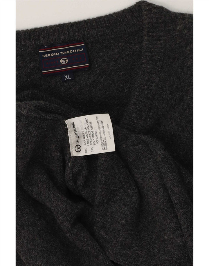 Suéter masculino Sergio Tacchini com decote em V XL lã cinza