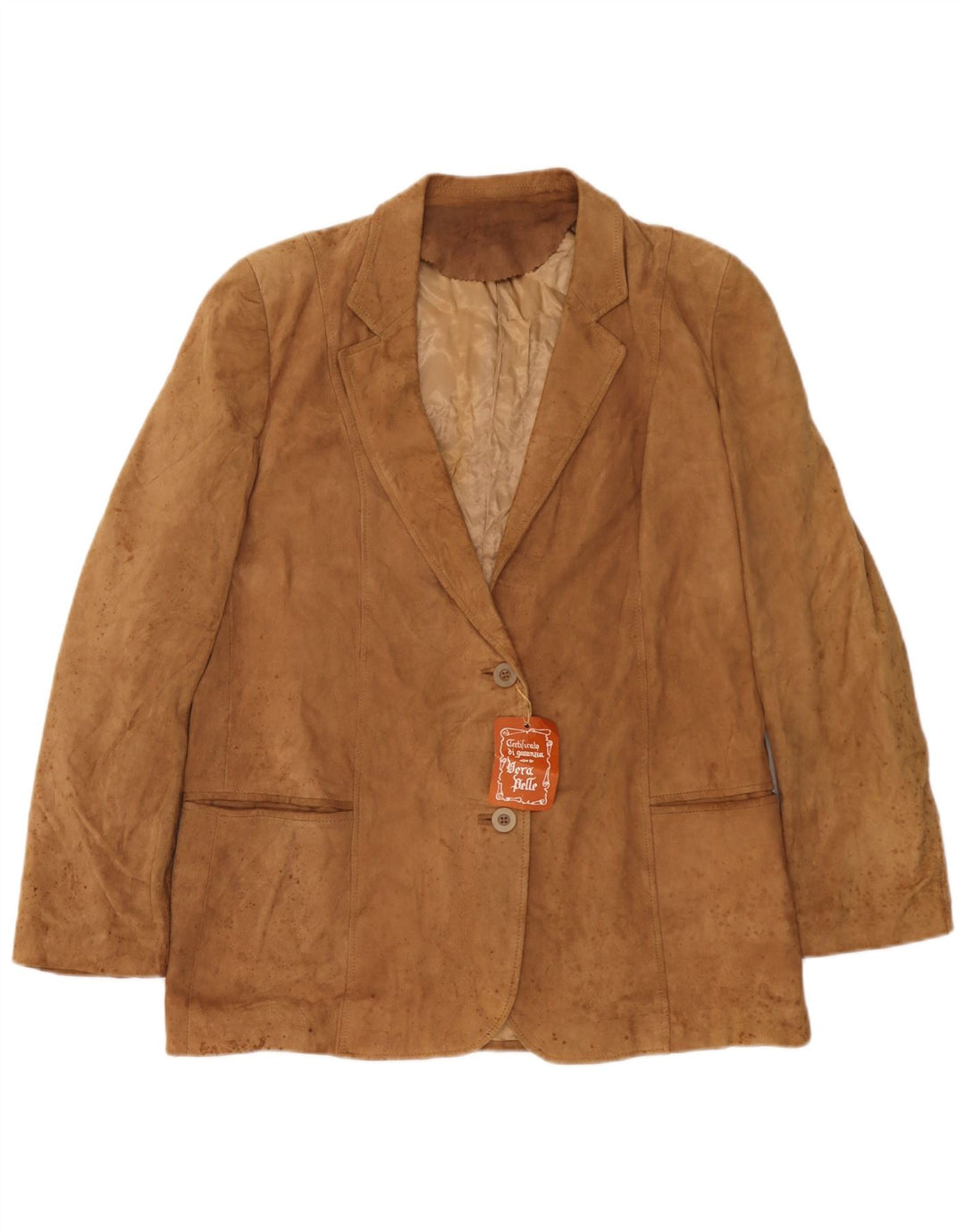 Jaqueta blazer feminina de camurça com 2 botões Anfor IT 52 2XL couro bege