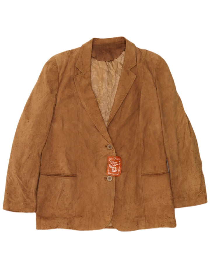 Jaqueta blazer feminina de camurça com 2 botões Anfor IT 52 2XL couro bege