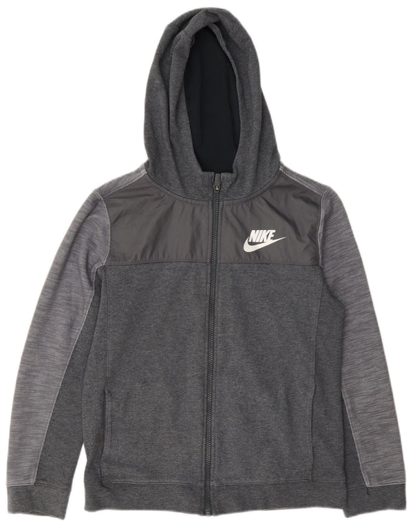 Suéter Nike Boys Zip com capuz 12-13 anos grande algodão cinza