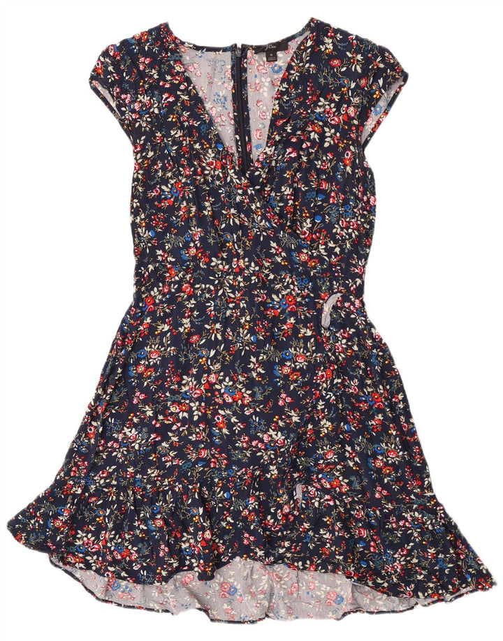 J. Crew Vestido feminino evasê US 6 médio azul marinho floral viscose