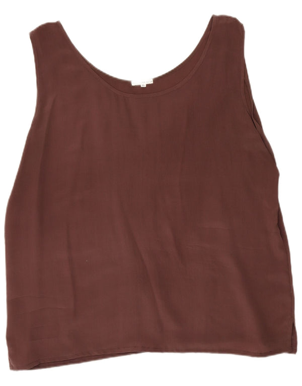 Blusa feminina vintage sem mangas Top UK 18 XL seda marrom