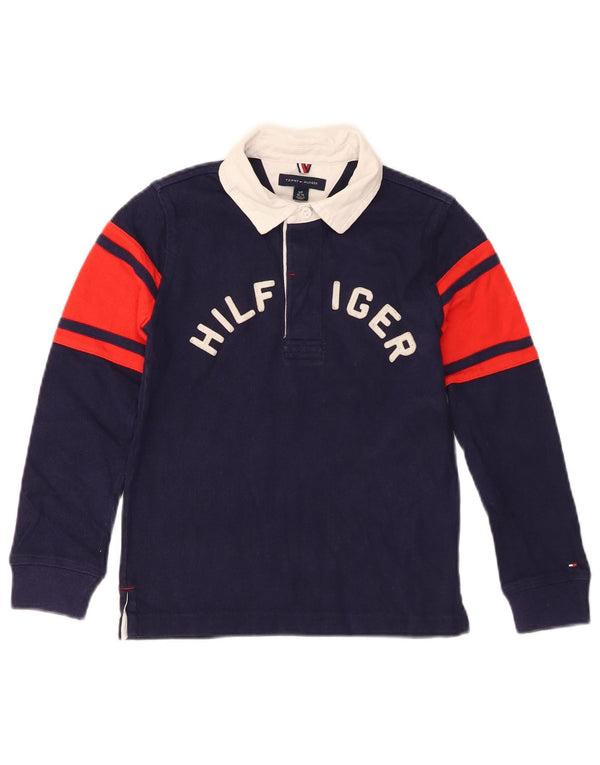 Tommy Hilfiger Camisa polo masculina gráfica de rugby 6-7 anos pequena azul marinho